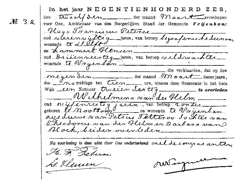 19060312 ovl akte 32 Wilhelma vd Helm wd Petrus Tetteroo